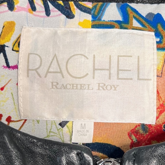 RACHEL by Rachel Roy,Size:M, Cropped Leather Jacket, Crinkled - Picture 3 of 14